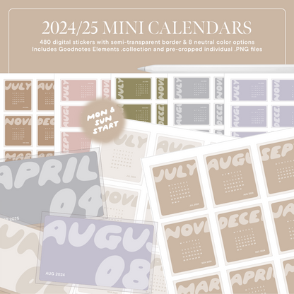 2024/25 Mini Calendar Digital Stickers | Neutral