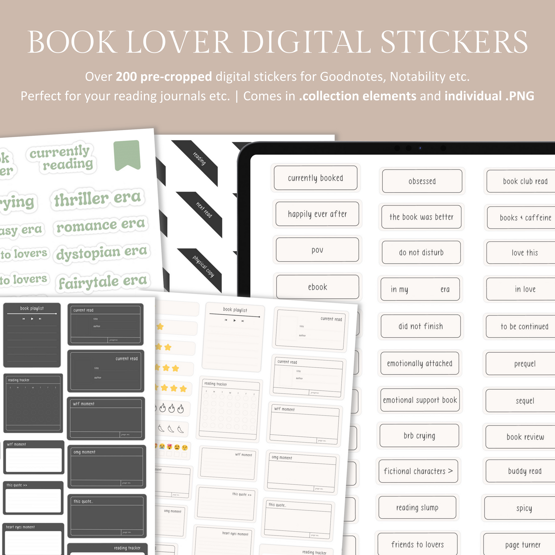 Reading Digital Stickers, Reading Journal Stickers, Reading