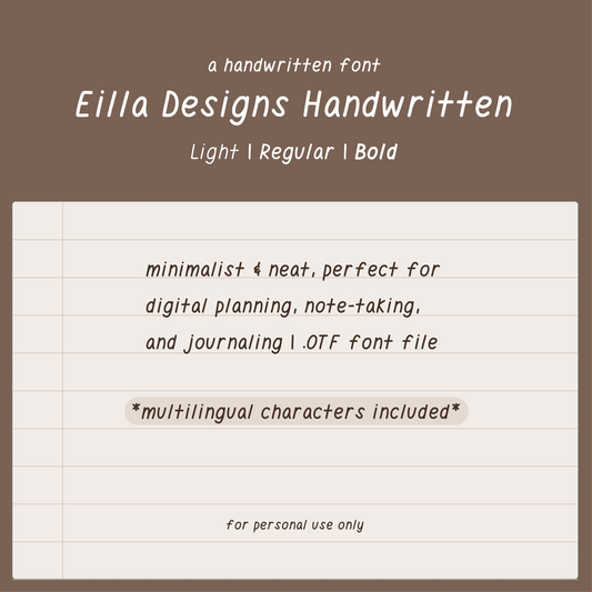 Eilla Designs italic handwritten font, light regular bold, OTF font file, minimalist handwriting font for iPad planning, note-taking, journaling, neat handwritten font, realistic handwritten font